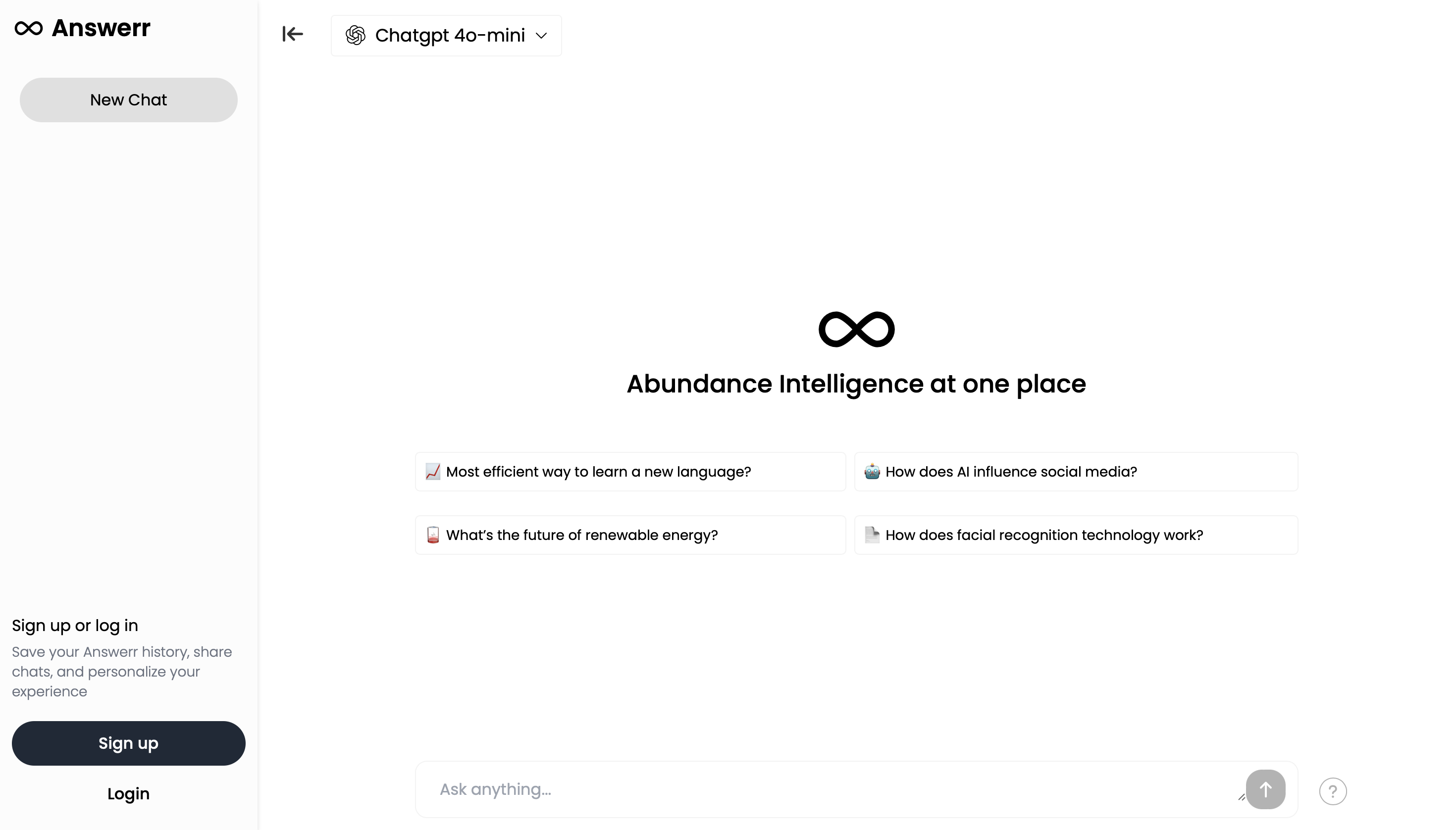 Answerr interface screenshot showcasing real-time AI search features